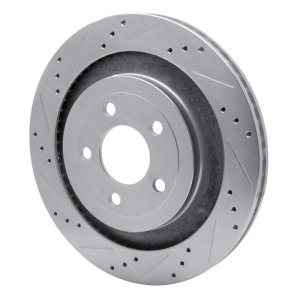 Ford Mustang Brake Rotor (1) - Rear Left - R1 Concepts - Drilled & Slotted - Silver - `15-`23